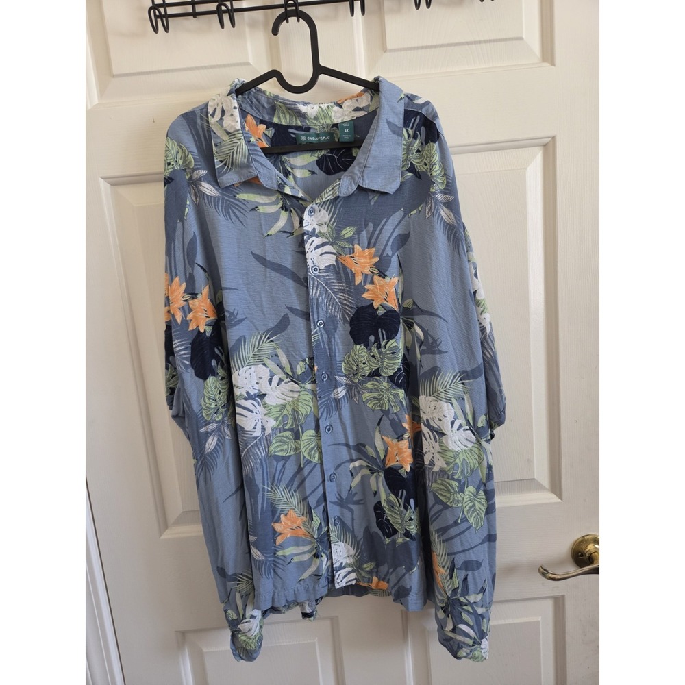 Cubavera Men's 5X Tropical Floral Button Front Shirt Blue Green Viscose Relaxed